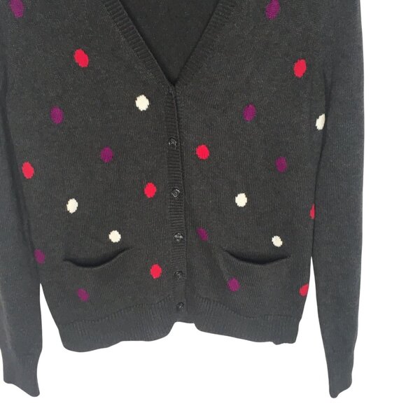 Preppy Cardigan Sweater Womens Medium Gray Button Front Polka Dot Pockets twee - Picture 2 of 13